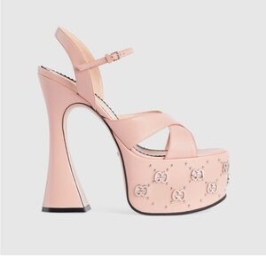 Gucci Blush Pink Leather Platform Sandal with Embellished GG